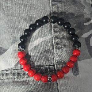 Red and Black Beaded Bracelet